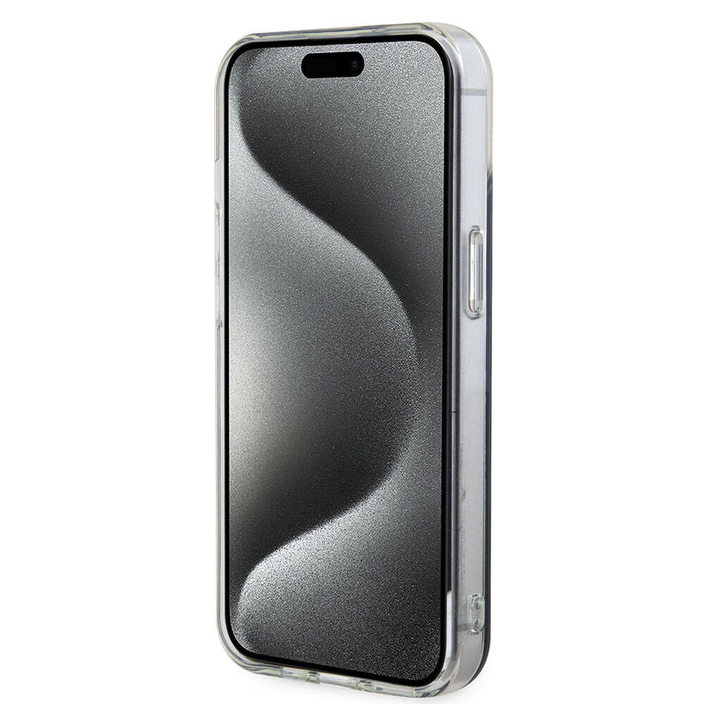 iPhone 15 Kılıf Guess Orijinal Lisanslı M-safe Şarj Özellikli Yazı Logolu Iridescent Kılıf