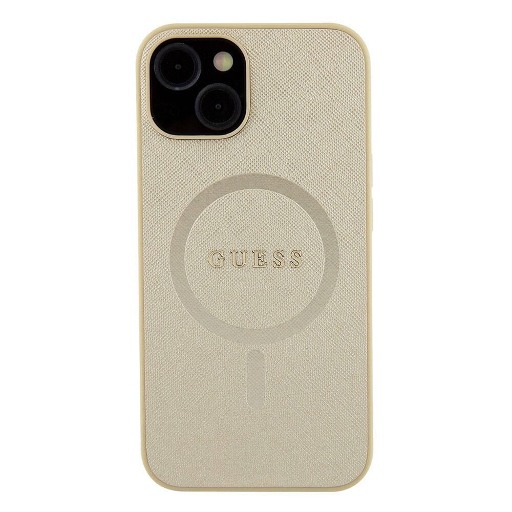 iPhone 15 Kılıf Guess Orijinal Lisanslı M-safe Şarj Özellikli Yazı Logolu Saffiano Kılıf