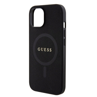 iPhone 15 Kılıf Guess Orijinal Lisanslı M-safe Şarj Özellikli Yazı Logolu Saffiano Kılıf