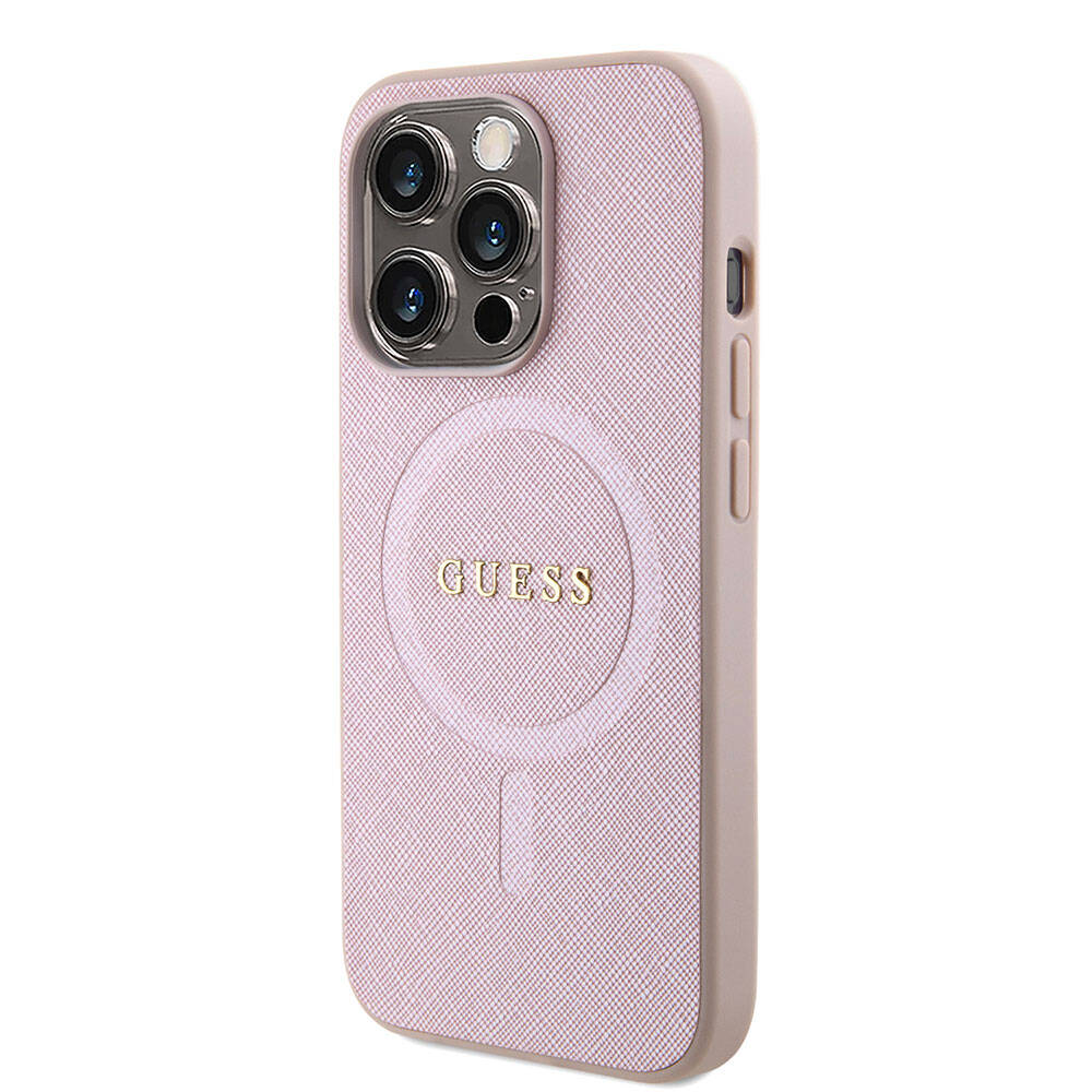 iPhone 15 Kılıf Guess Orijinal Lisanslı M-safe Şarj Özellikli Yazı Logolu Saffiano Kılıf