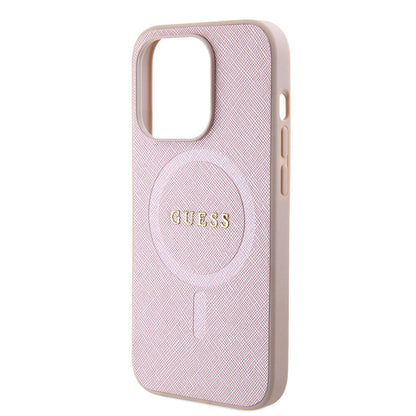 iPhone 15 Kılıf Guess Orijinal Lisanslı M-safe Şarj Özellikli Yazı Logolu Saffiano Kılıf