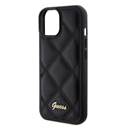 iPhone 15 Kılıf Guess Orijinal Lisanslı PU Deri Metal Yazı Logolu Kapitone Kılıf