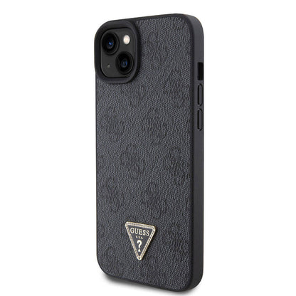 iPhone 15 Kılıf Guess Orijinal Lisanslı PU Deri Taşlı Üçgen Logo 4G Desenli Strass Kılıf
