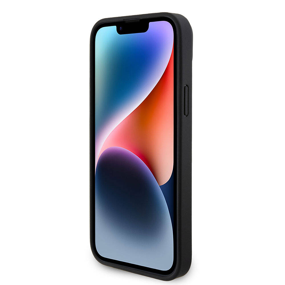 iPhone 15 Kılıf Guess Orijinal Lisanslı PU Deri Taşlı Üçgen Logo 4G Desenli Strass Kılıf