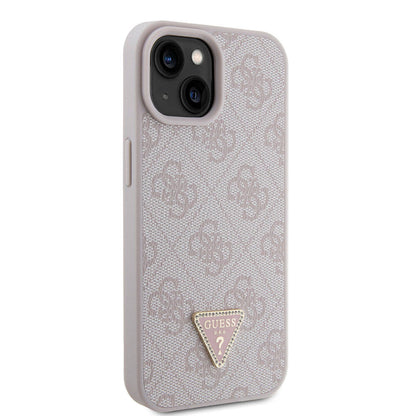 iPhone 15 Kılıf Guess Orijinal Lisanslı PU Deri Taşlı Üçgen Logo 4G Desenli Strass Kılıf