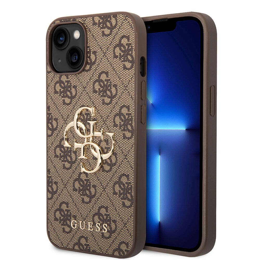 iPhone 15 Kılıf Guess Orijinal Lisanslı PU Deri Yazı ve 4G Metal Logolu Desenli Kılıf