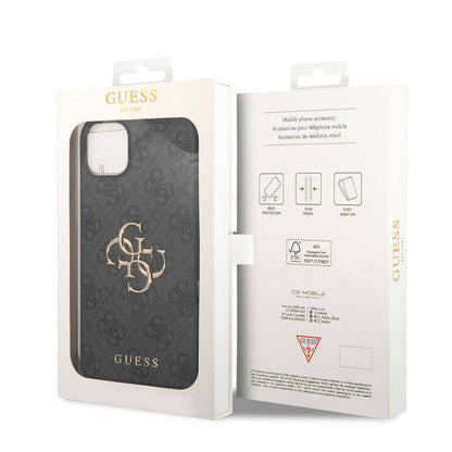iPhone 15 Kılıf Guess Orijinal Lisanslı PU Deri Yazı ve 4G Metal Logolu Desenli Kılıf