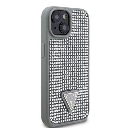 iPhone 15 Kılıf Guess Orijinal Lisanslı Taşlı Arka Yüzey Üçgen Logolu Kılıf