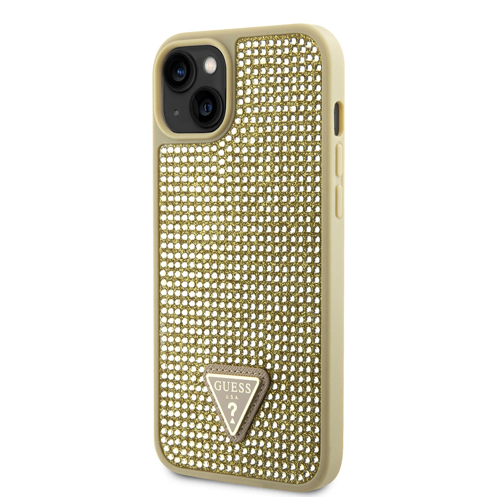 iPhone 15 Kılıf Guess Orijinal Lisanslı Taşlı Arka Yüzey Üçgen Logolu Kılıf