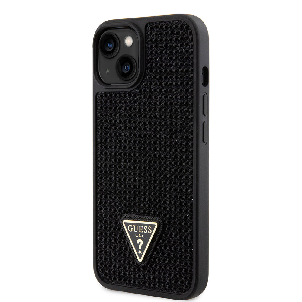 iPhone 15 Kılıf Guess Orijinal Lisanslı Taşlı Arka Yüzey Üçgen Logolu Kılıf