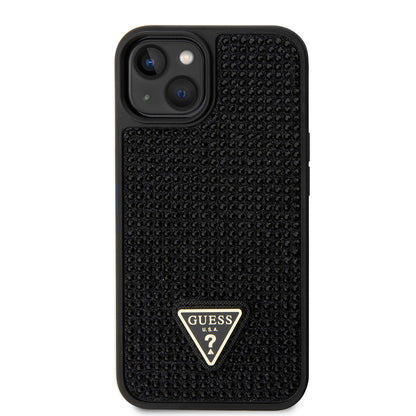 iPhone 15 Kılıf Guess Orijinal Lisanslı Taşlı Arka Yüzey Üçgen Logolu Kılıf