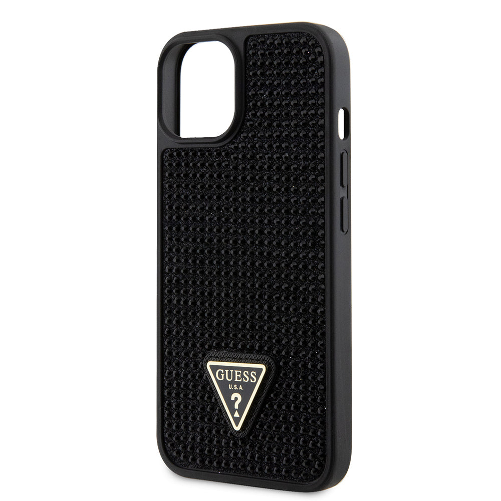 iPhone 15 Kılıf Guess Orijinal Lisanslı Taşlı Arka Yüzey Üçgen Logolu Kılıf
