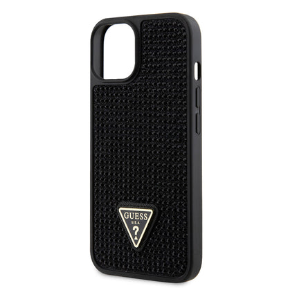 iPhone 15 Kılıf Guess Orijinal Lisanslı Taşlı Arka Yüzey Üçgen Logolu Kılıf