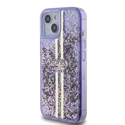 iPhone 15 Kılıf Guess Orijinal Lisanslı Transparan Sıvılı Simli Altın Çizgili Kılıf