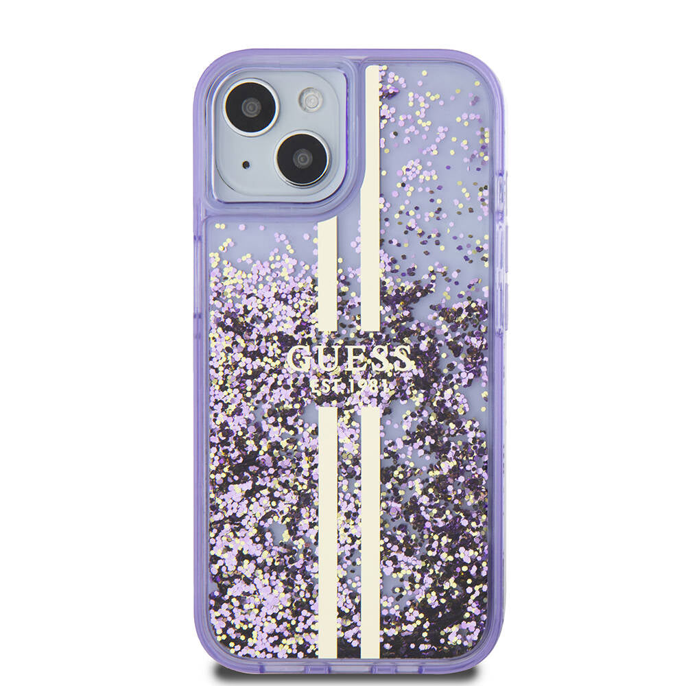 iPhone 15 Kılıf Guess Orijinal Lisanslı Transparan Sıvılı Simli Altın Çizgili Kılıf