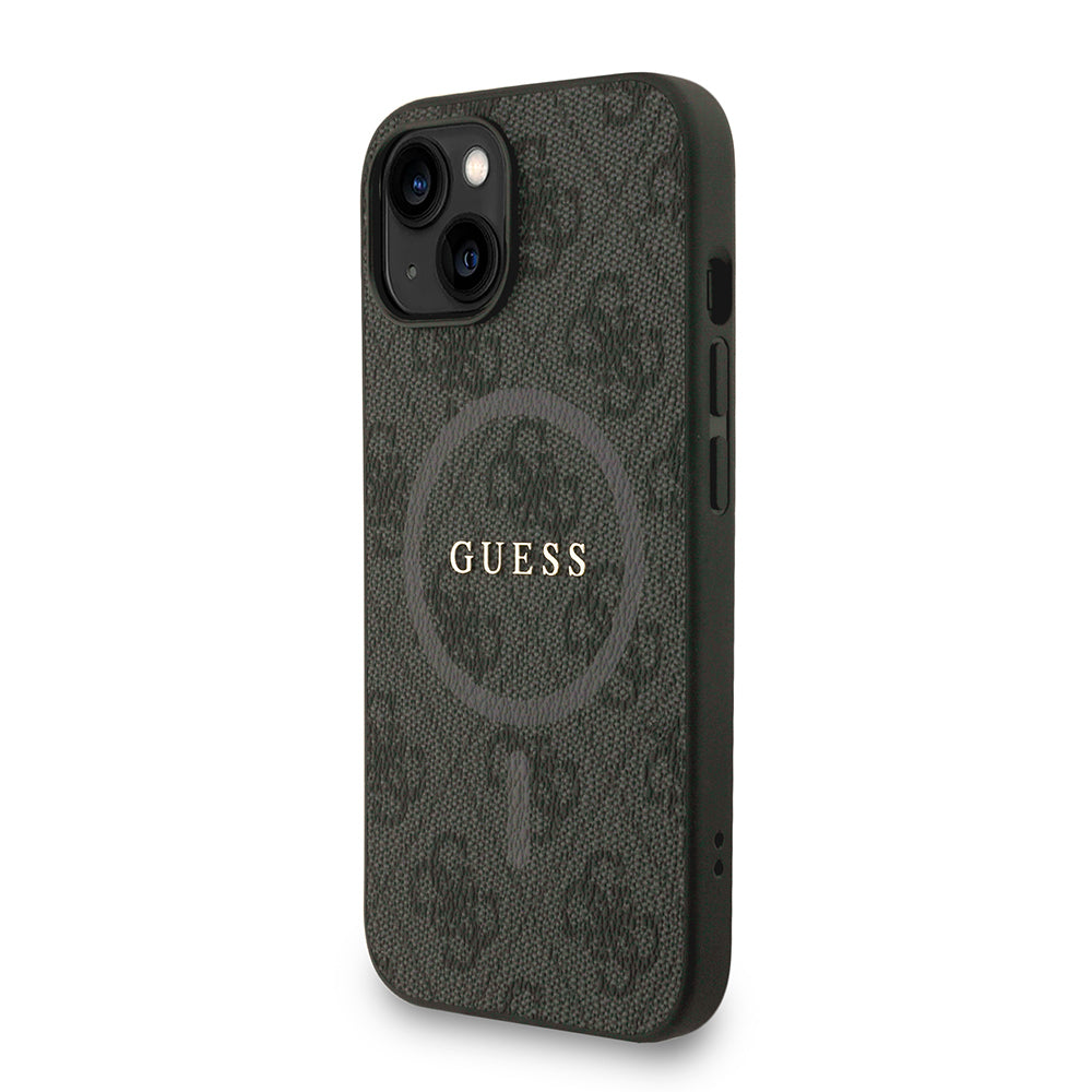 iPhone 15 Kılıf Guess orijinal Lisanslı M-safe Şarj Özellikli PU Deri Bilek Askı İpli Yazı Logolu Kılıf