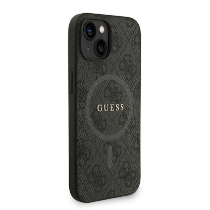 iPhone 15 Kılıf Guess orijinal Lisanslı M-safe Şarj Özellikli PU Deri Bilek Askı İpli Yazı Logolu Kılıf