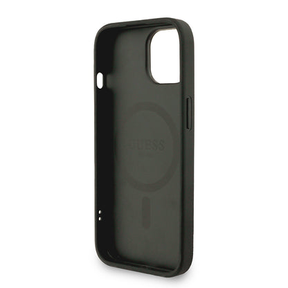 iPhone 15 Kılıf Guess orijinal Lisanslı M-safe Şarj Özellikli PU Deri Bilek Askı İpli Yazı Logolu Kılıf