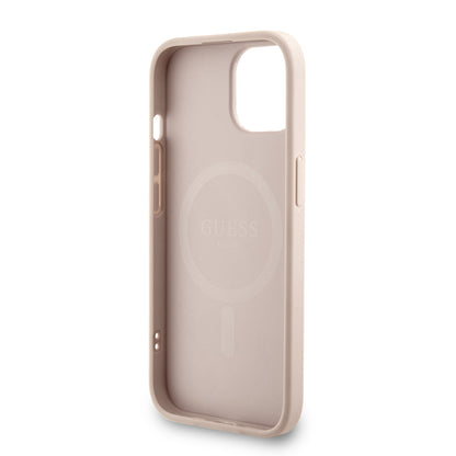 iPhone 15 Kılıf Guess orijinal Lisanslı M-safe Şarj Özellikli PU Deri Bilek Askı İpli Yazı Logolu Kılıf