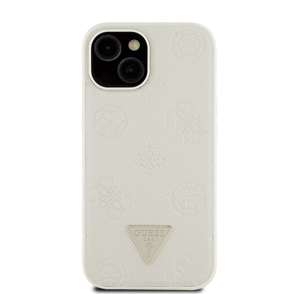 iPhone 15 Kılıf Guess orijinal Lisanslı M-safe Şarj Özellikli Sıcak Baskılı Üçgen Logolu PU Deri Peony Kılıf