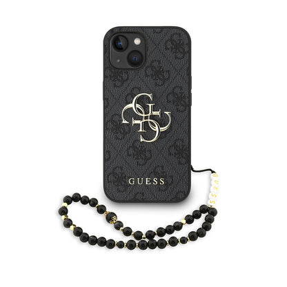 iPhone 15 Kılıf Guess orijinal Lisanslı PU Deri Bilek Askı İpli Metal Büyük 4G ve Yazı Logolu Kılıf