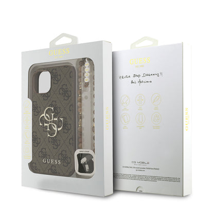iPhone 15 Kılıf Guess orijinal Lisanslı PU Deri Bilek Askı İpli Metal Büyük 4G ve Yazı Logolu Kılıf
