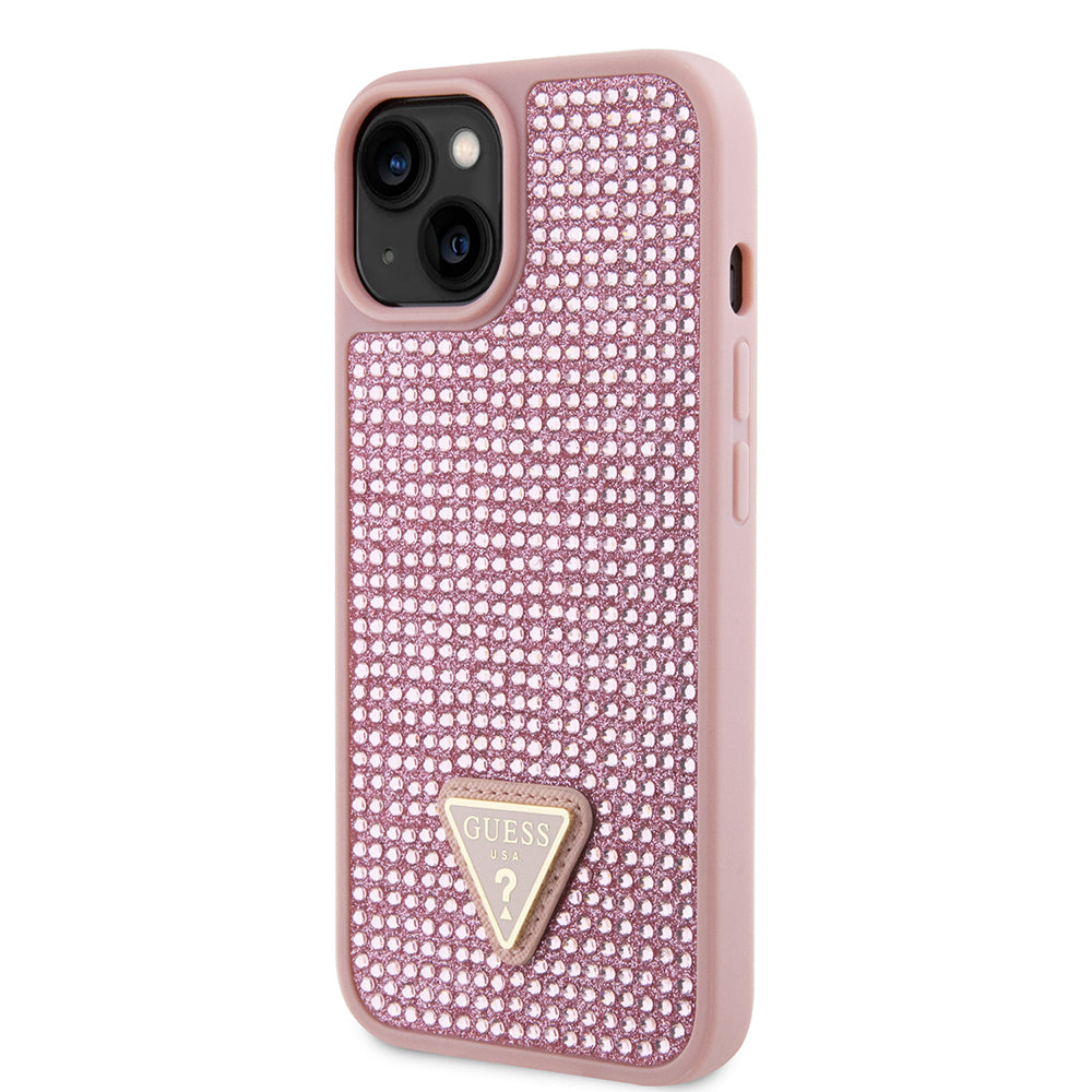 iPhone 15 Kılıf Guess orijinal Lisanslı Taşlı Arka Yüzey Üçgen Logolu Kılıf