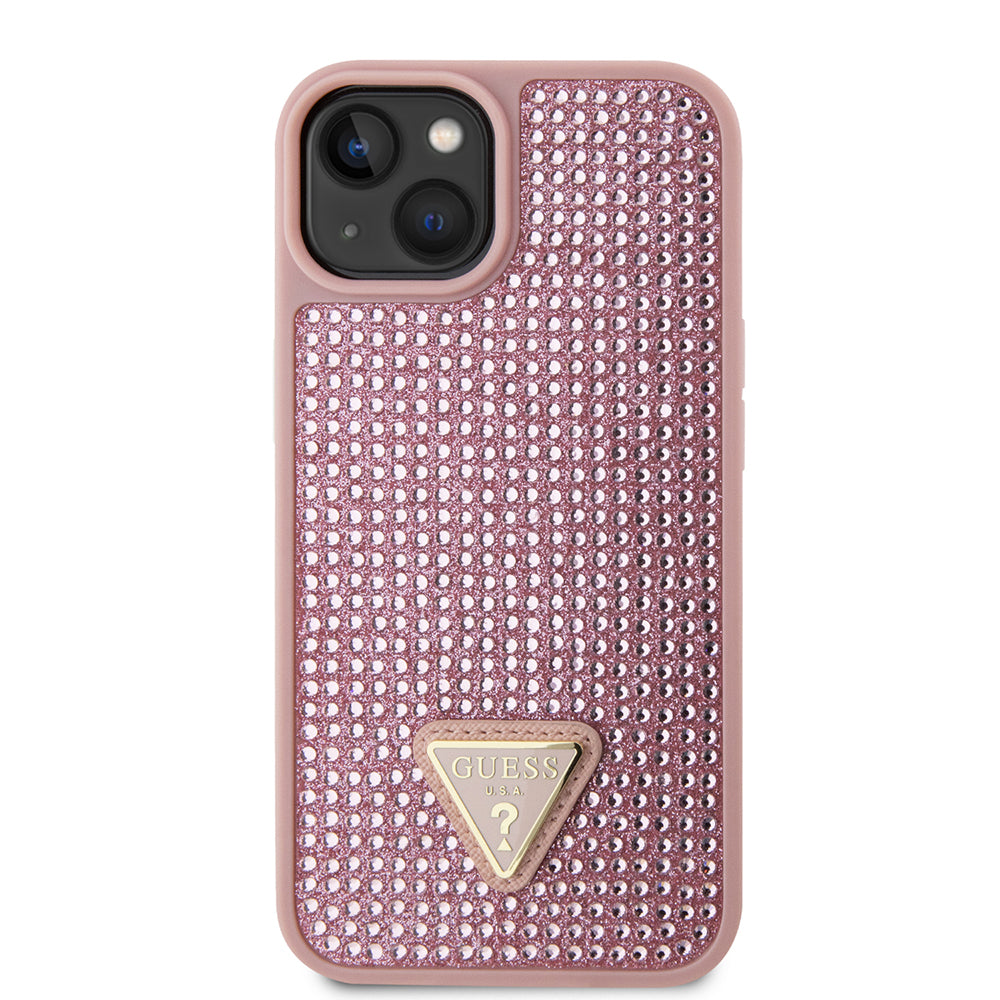 iPhone 15 Kılıf Guess orijinal Lisanslı Taşlı Arka Yüzey Üçgen Logolu Kılıf