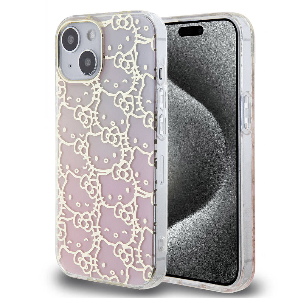 iPhone 15 Kılıf Hello Kitty Orijinal Lisanslı Renk Geçişli Elektroplating Kaplama Kitty Head Desenli Kılıf
