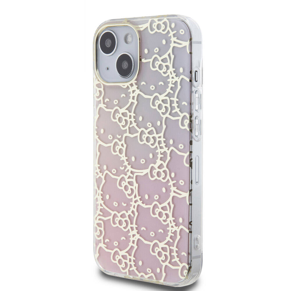 iPhone 15 Kılıf Hello Kitty Orijinal Lisanslı Renk Geçişli Elektroplating Kaplama Kitty Head Desenli Kılıf