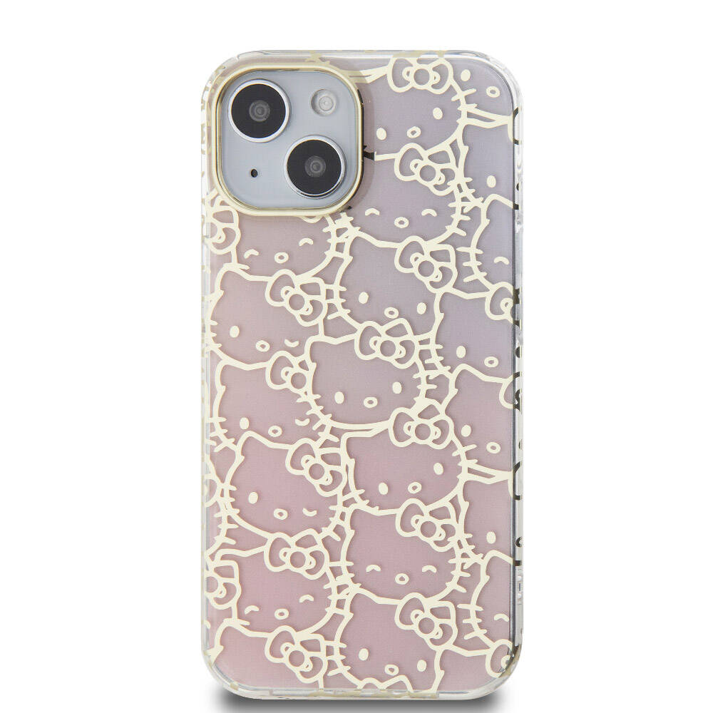 iPhone 15 Kılıf Hello Kitty Orijinal Lisanslı Renk Geçişli Elektroplating Kaplama Kitty Head Desenli Kılıf