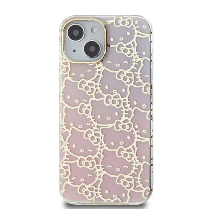 iPhone 15 Kılıf Hello Kitty Orijinal Lisanslı Renk Geçişli Elektroplating Kaplama Kitty Head Desenli Kılıf