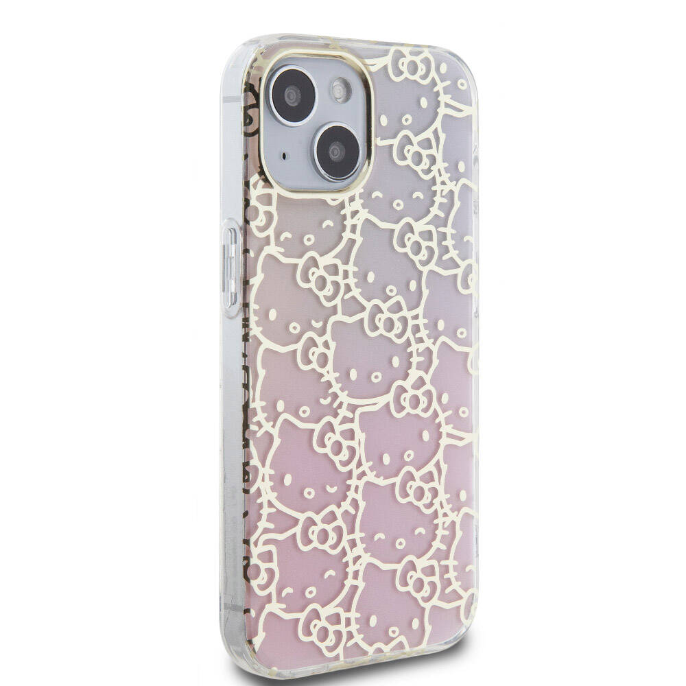 iPhone 15 Kılıf Hello Kitty Orijinal Lisanslı Renk Geçişli Elektroplating Kaplama Kitty Head Desenli Kılıf
