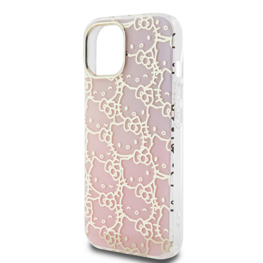 iPhone 15 Kılıf Hello Kitty Orijinal Lisanslı Renk Geçişli Elektroplating Kaplama Kitty Head Desenli Kılıf