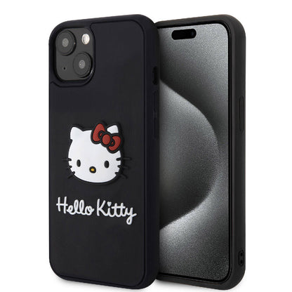 iPhone 15 Kılıf Hello Kitty Orijinal Lisanslı Yazı ve İkonik Logolu 3D Rubber Kitty Head Kılıf