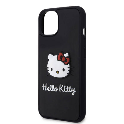 iPhone 15 Kılıf Hello Kitty Orijinal Lisanslı Yazı ve İkonik Logolu 3D Rubber Kitty Head Kılıf
