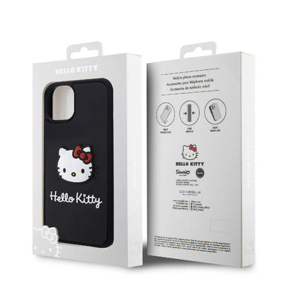 iPhone 15 Kılıf Hello Kitty Orijinal Lisanslı Yazı ve İkonik Logolu 3D Rubber Kitty Head Kılıf
