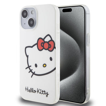 iPhone 15 Kılıf Hello Kitty Orijinal Lisanslı Yazı ve İkonik Logolu Kitty Head Kılıf