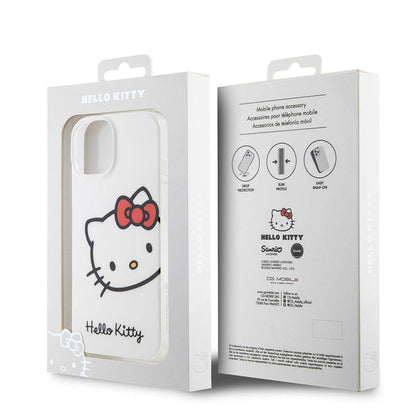 iPhone 15 Kılıf Hello Kitty Orijinal Lisanslı Yazı ve İkonik Logolu Kitty Head Kılıf