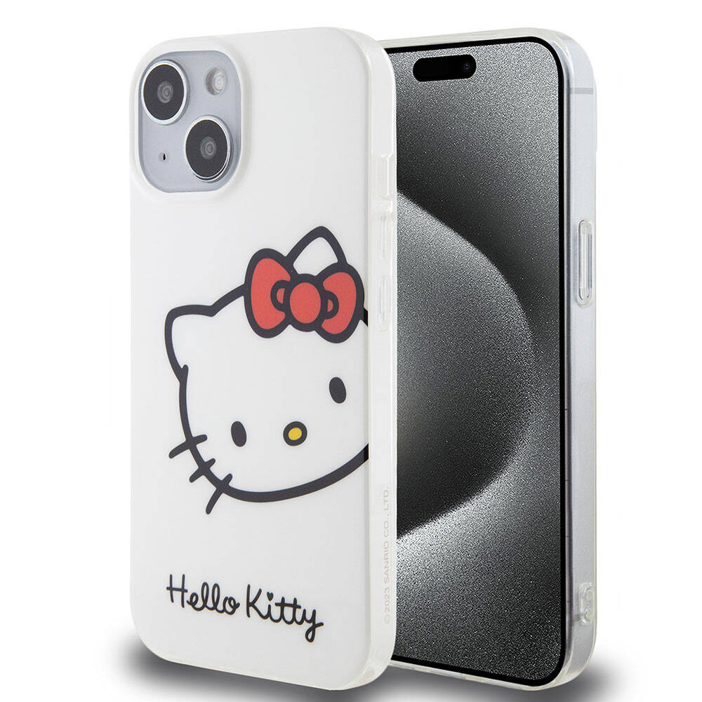 iPhone 15 Kılıf Hello Kitty Orijinal Lisanslı Yazı ve İkonik Logolu Kitty Head Kılıf