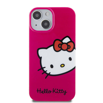iPhone 15 Kılıf Hello Kitty Orijinal Lisanslı Yazı ve İkonik Logolu Kitty Head Kılıf