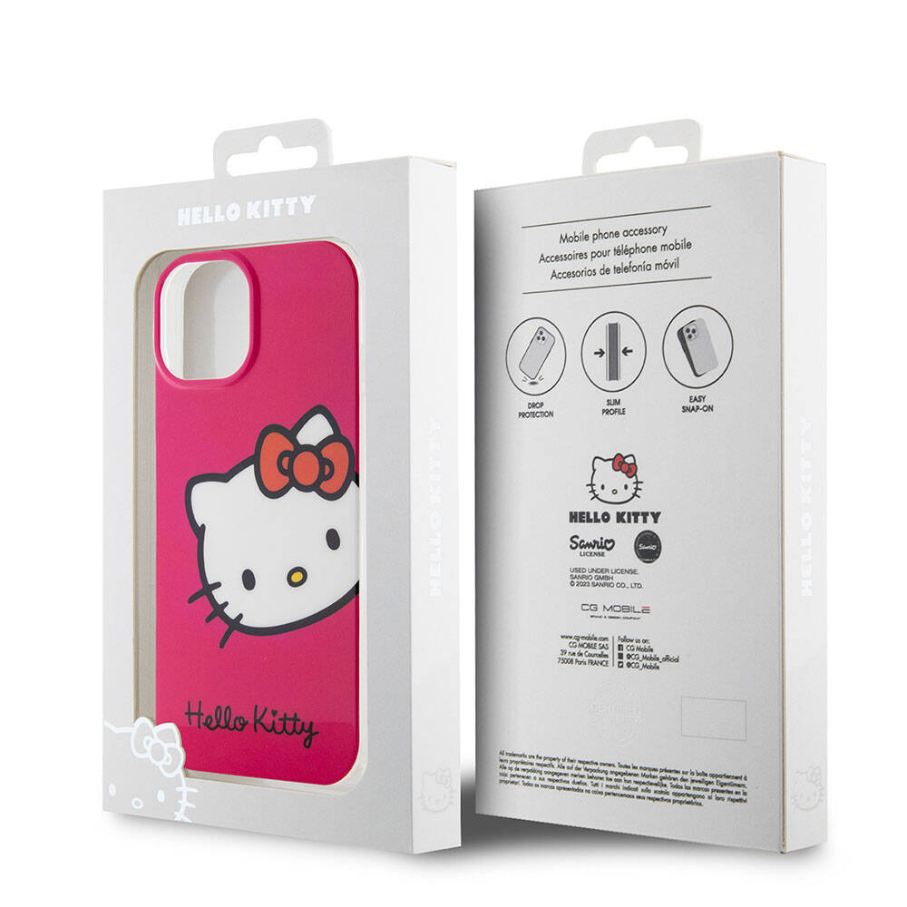 iPhone 15 Kılıf Hello Kitty Orijinal Lisanslı Yazı ve İkonik Logolu Kitty Head Kılıf