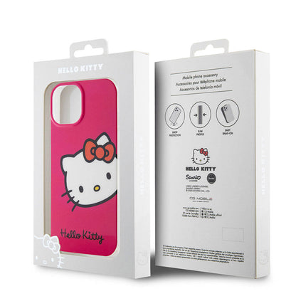 iPhone 15 Kılıf Hello Kitty Orijinal Lisanslı Yazı ve İkonik Logolu Kitty Head Kılıf