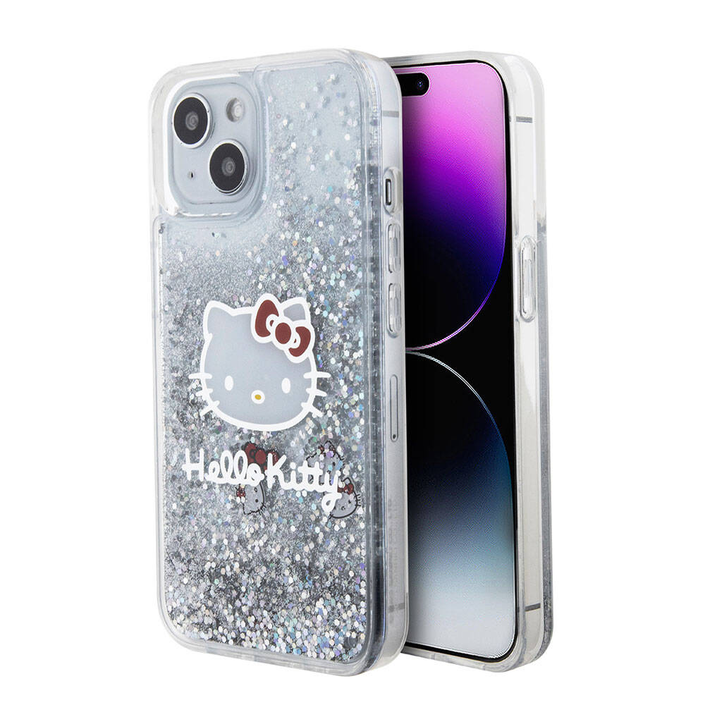 iPhone 15 Kılıf Hello Kitty orijinal Lisanslı İkonik Sıvılı Glitter Kılıf