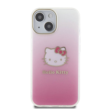 iPhone 15 Kılıf Hello Kitty orijinal Lisanslı Yazı ve İkonik Logolu Elektroplating Kaplama Gradyan Kılıf