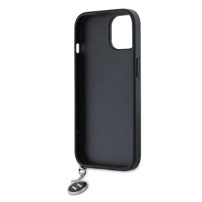 iPhone 15 Kılıf Karl Lagerfeld Orijinal Lisanslı Anahtarlıklı Taşlı KL Yazılı Saffiano Rhinestones Kılıf