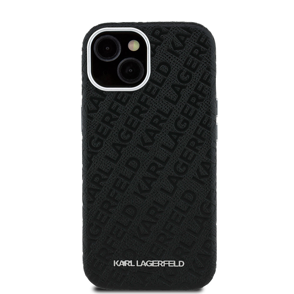 iPhone 15 Kılıf Karl Lagerfeld Orijinal Lisanslı PU Deri Damgalı Metal Yazı Logolu Kılıf