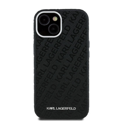 iPhone 15 Kılıf Karl Lagerfeld Orijinal Lisanslı PU Deri Damgalı Metal Yazı Logolu Kılıf