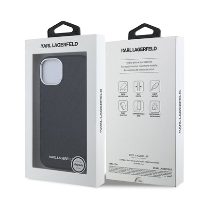 iPhone 15 Kılıf Karl Lagerfeld Orijinal Lisanslı PU Deri Damgalı Metal Yazı Logolu Kılıf