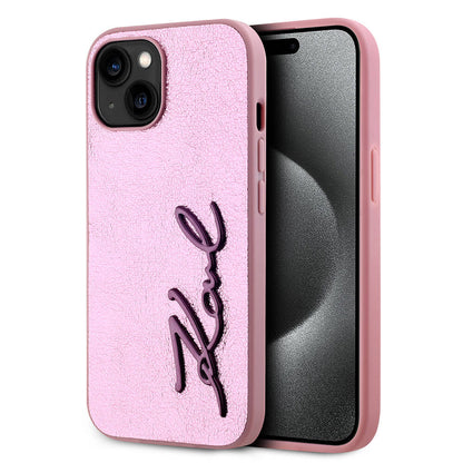 iPhone 15 Kılıf Karl Lagerfeld orijinal Lisanslı 3D KL Yazılı Tüylü Arka Yüzey Saffiano Rhinestones Kılıf